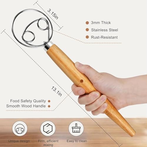 LorisArm 13-Inch Danish Dough Whisk - Stainless Steel Sourdough Bread Mixer