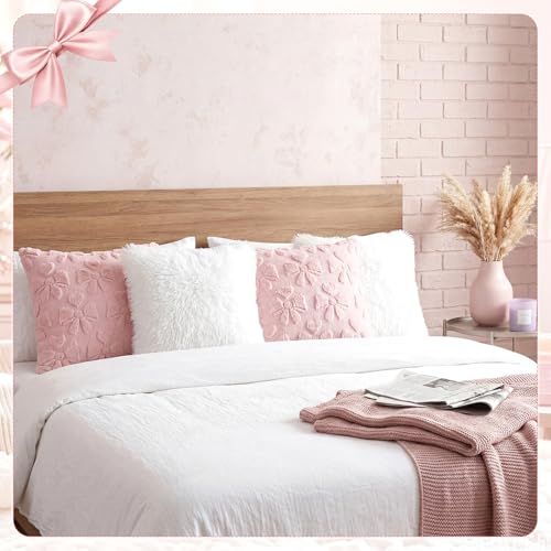 Mixweer 4-Pack Pink Bow & Plush Pillow Covers 18x18
