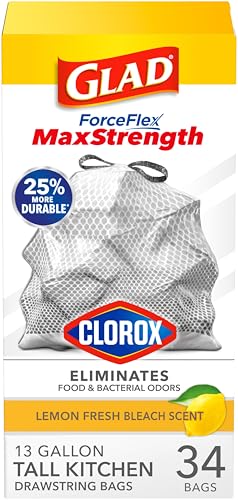 Glad ForceFlex MaxStrength Drawstring Trash Bags 13 Gal Lemon Fresh Bleach - 34 Ct