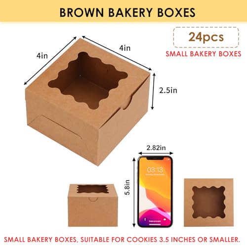 Moretoes 4x4x2.5-Inch Brown Kraft Cookie Boxes with Window - 24 Pack