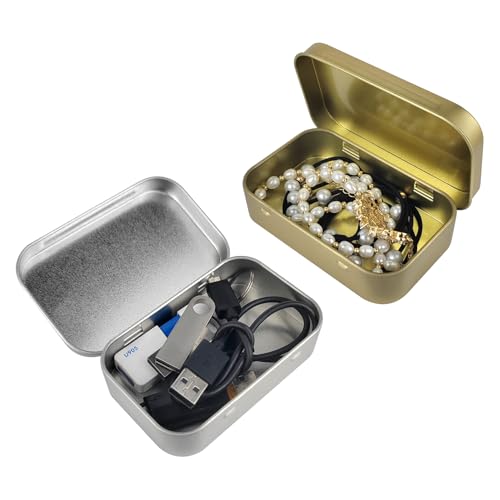 Yeetandoo Silver 2-Pack Metal Tin Storage Boxes with Lids