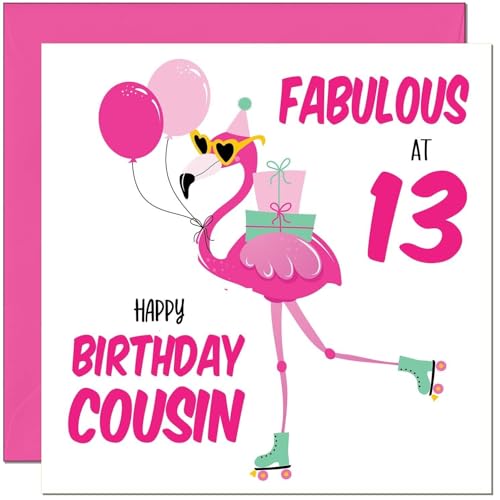 13th Cousin Birthday Card - Cute Flamingo Design for Teenage Girls