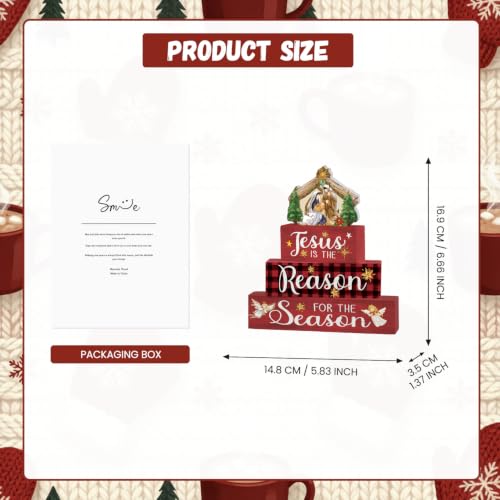 Smile 4 Pcs Wooden Christmas Block Signs - Jesus Nativity Scene Decor