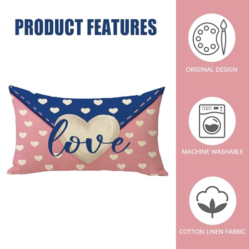 Fahrendom Valentines Day Love Heart Lumbar Pillow Cover 12x20 Inches - Pack of 1