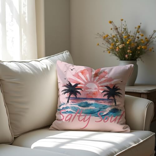 Salty Soul Tropical Beach Throw Pillow Cover 18x18 Inch