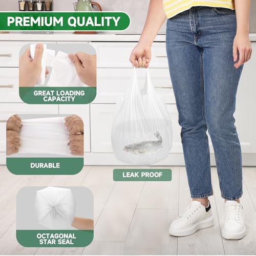 3 Gallon White Trash Bags with Handles - 100 Count Biodegradable