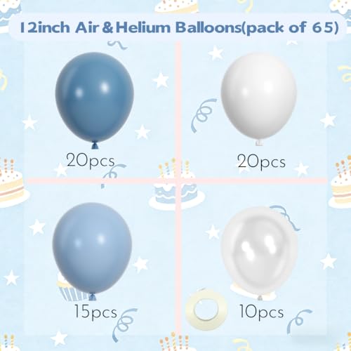 Dusty Blue & White Balloon Set - 65 Pack for Birthday Parties