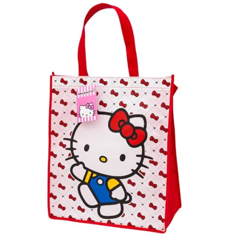 Hello Kitty Reusable Tote Bags Set - 3 Pack, 16-Inch, Pink & Black