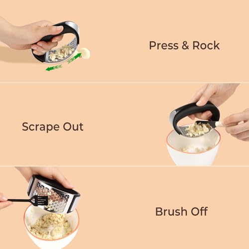 Stainless Steel Garlic Press Rocker – Effortless Squeeze for Easy Mincing