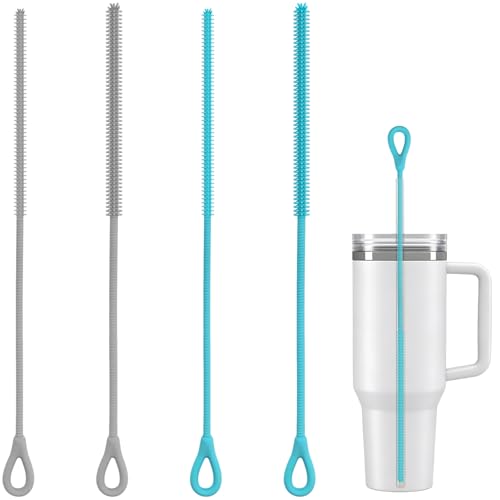 SHEHARUHI 4-Piece Silicone Straw Cleaning Brush Set - Grey & Blue