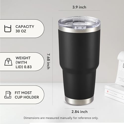 Cool Yoleb 30 oz Stainless Steel Tumbler with Lid - Insulated Black Travel Cup
