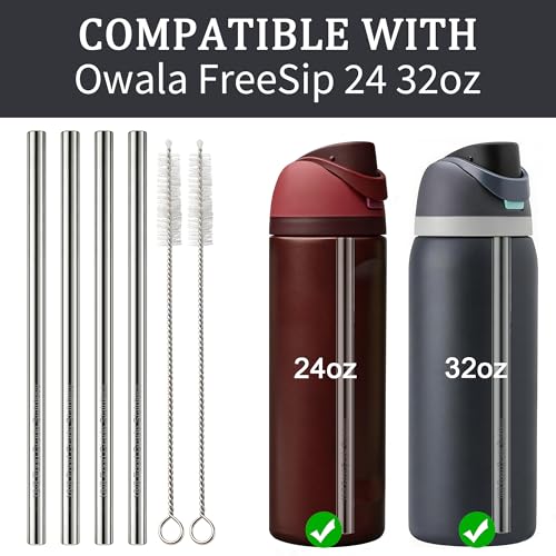 Mucostaw Metal Straw Replacement for Owala FreeSip 24 oz & 32 oz Bottles