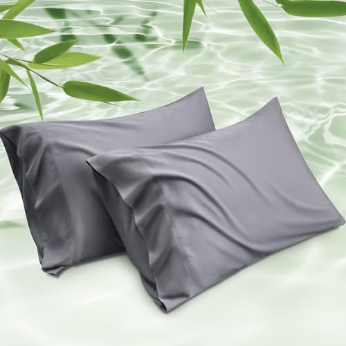 Bedsure King Size Bamboo Pillowcase Set of 2 - Cooling, Soft & Breathable, Dark Grey 20x36 Inches