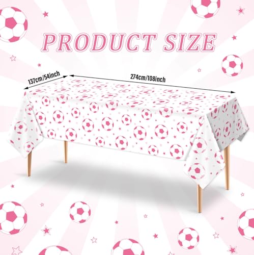 Pink Soccer Birthday Party Disposable Tablecloths - 3 Pack, 108x54in
