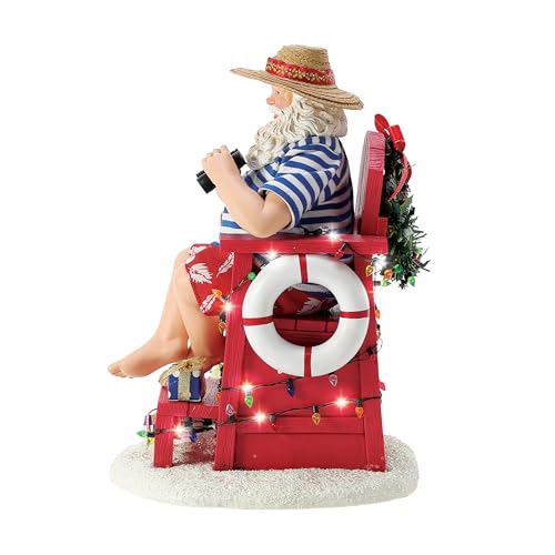 Christmas Santa Lifeguard Figurine with Lighted Stand - 10.5 Inch Decor