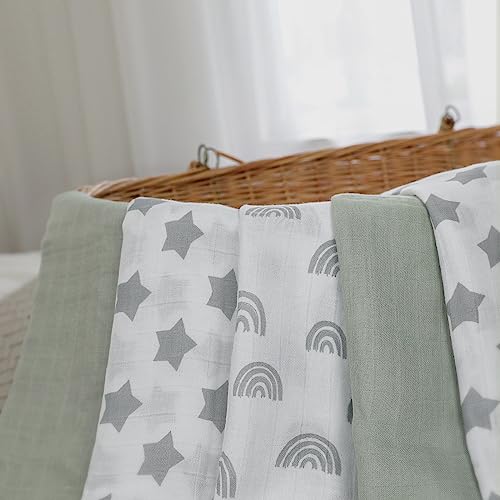 GLLQUEN BABY Muslin Swaddle Blanket 3-Pack - Star Pattern, Bamboo Cotton