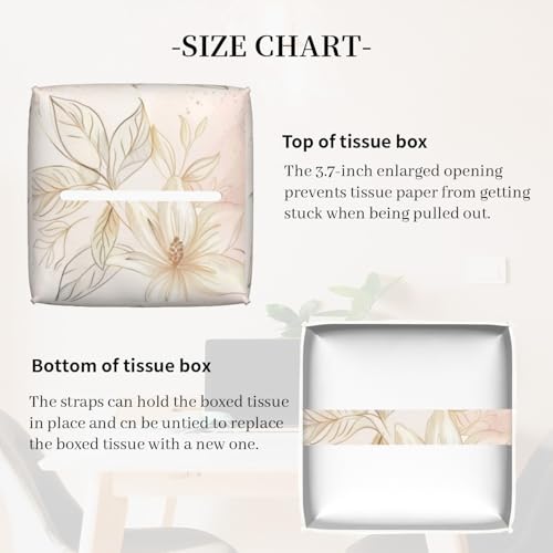 Boho Floral PU Leather Square Tissue Box Cover - Pink Golden (Color11)