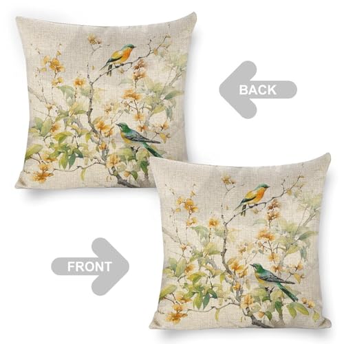 18x18 Rustic Animal Bird Throw Pillow Covers - Double-Sided Linen