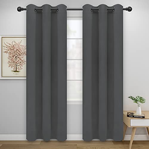 Easy-Going Thermal Blackout Curtains 42x84 Inch Grey, 2-Panel Set