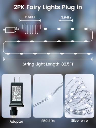 Fairy Lights 165FT 500 LEDs Plug-in String Lights Cool White - 2 Pack