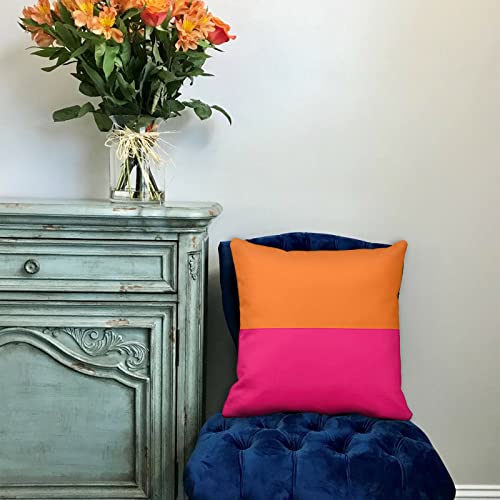 Abaysto 18x18 Inch Half Orange & Bright Pink Throw Pillow Cover with Hidden Zipper