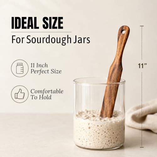 KitchenPal Wooden Sourdough Starter Spatula - 11 Inch Acacia Wood Spurtle
