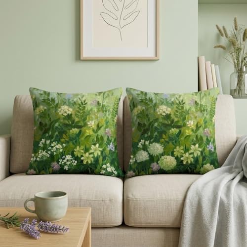 Green 18x18 Pillow Covers Set of 2 Farmhouse Floral Decorative Throw Pillows