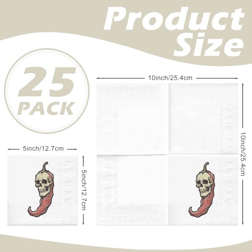 RUSPEPA 25 Pcs Skull Chili Pepper Cocktail Napkins - 3 Ply, 5x5 Inch