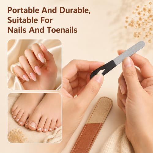 Skrfren Metal Nail File 2 Pack with Leather Case, 3.5 Inch Stainless Steel Fine Grit Travel Nail Files for Natural Nails