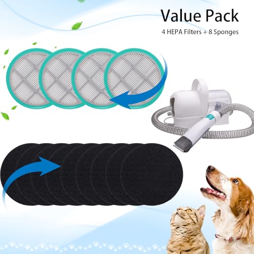 8VR HEPA Filter Sponge Replacement for Pet Grooming Kit - 4 Filters & 8 Sponges