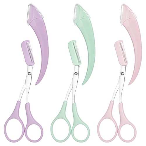 Eyebrow Trimming Scissors with Comb 6-Piece Set - Stainless Steel Brow Trimmer