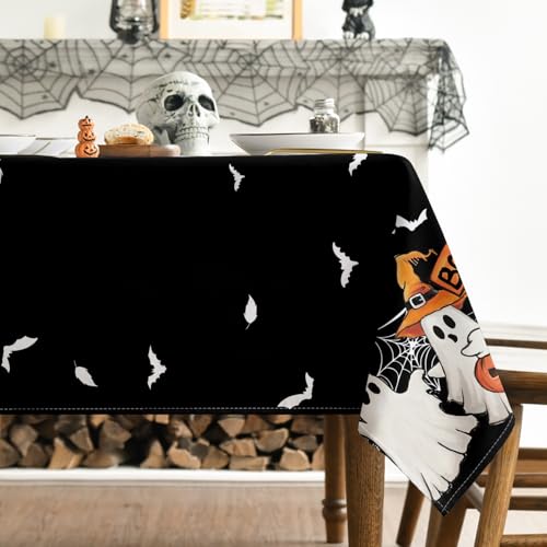 Halloween Tablecloth 60x84 Inch Black Bat Ghost Design