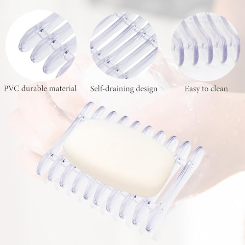 Naturahand 2 Pcs Self-Draining Clear Plastic Soap Holder for Shower & Sink