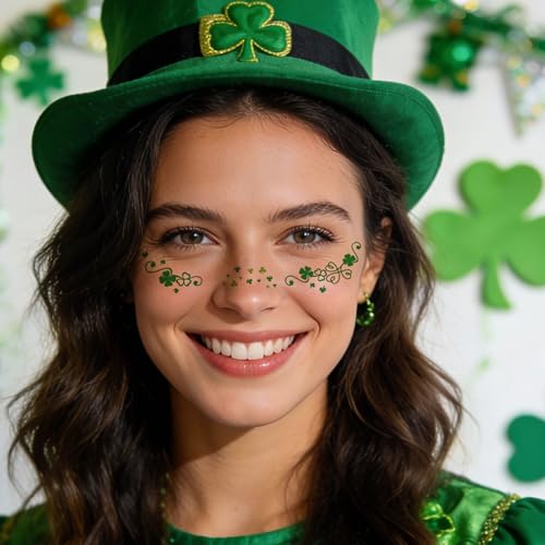 St. Patrick’s Day Shamrock Glitter Freckle Temporary Tattoos 6 Sheets