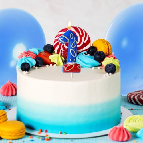 Blue Gold Ring Print Birthday Number Candle for Cake Toppers