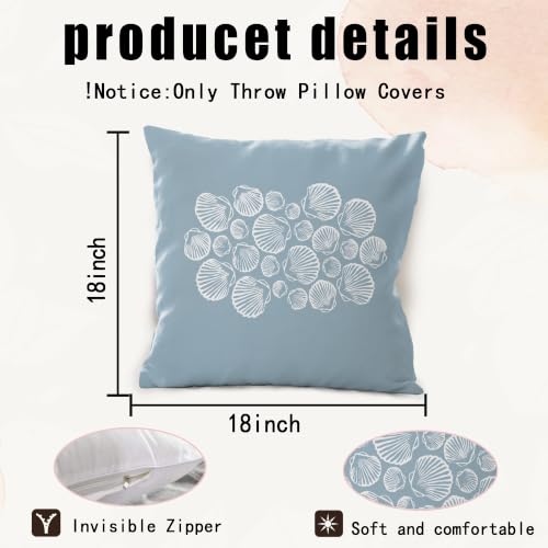 Fugkyut Blue Seashell Coastal Throw Pillow Cover 18x18 - Blue and White Variation