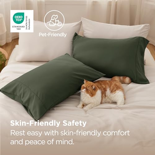 Bedsure Standard Pillowcases Set of 2 - Olive Green Microfiber Envelope