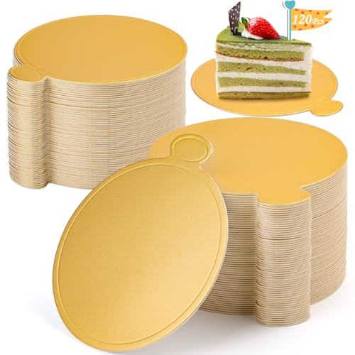 120 PCS Mini Cake Boards - Gold Round Mousse & Cupcake Bases (3.15" & 3.5")