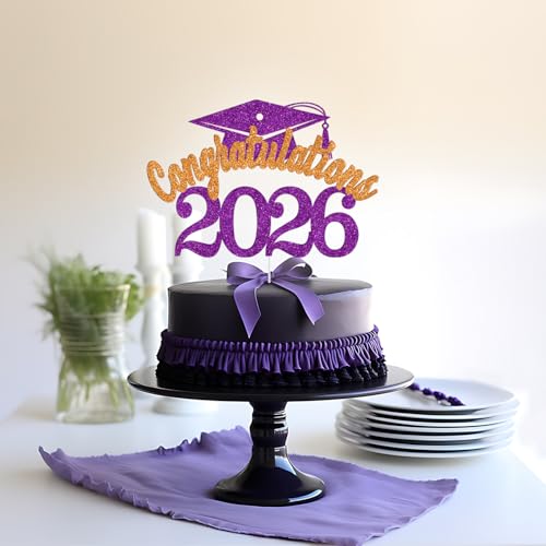 Congratulations 2026 Cake Topper - Glitter Graduation Decor
