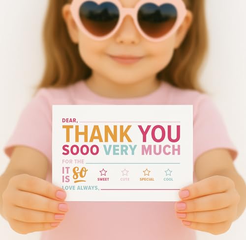 ThreeKin Collective 25-Pack Kids Fill-in-the-Blank Thank You Cards - Bright