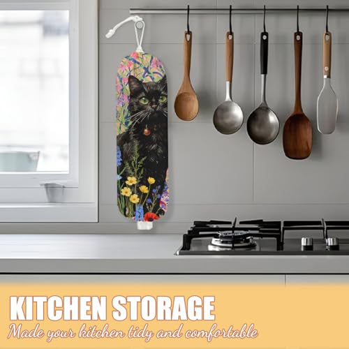 Floral Cat Plastic Bag Holder - Wall Mount Grocery Organizer