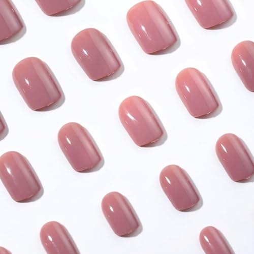 Short Square Press on Nails Glossy Reddish Brown Terracotta False Nails