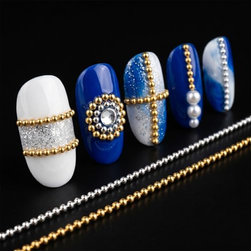 Metal Nail Chains for Nail Art - 12 Strips Gold, Silver & Black 3D Charms