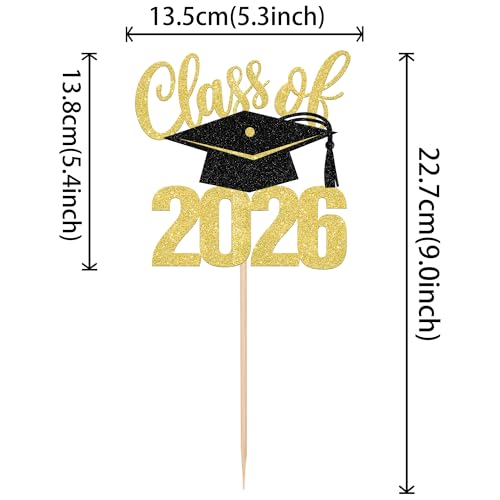 Class of 2026 Graduation Cake Topper - Glitter Grad Cap & Diploma