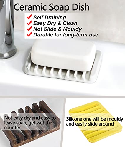 White Ceramic Soap Dish with Drainage for Shower & Sink