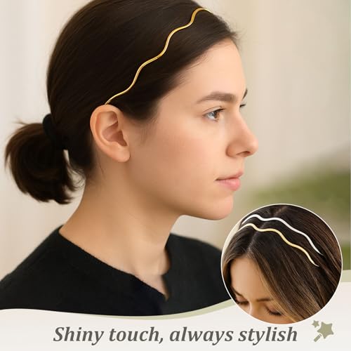 Ceemiaa Wave Metal Headbands 2-Pack - Gold & Silver Non-Slip Hair Accessories