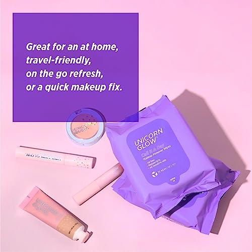 Unicorn Glow Biodegradable Makeup Remover Wipes, XL Charcoal Face Towelettes