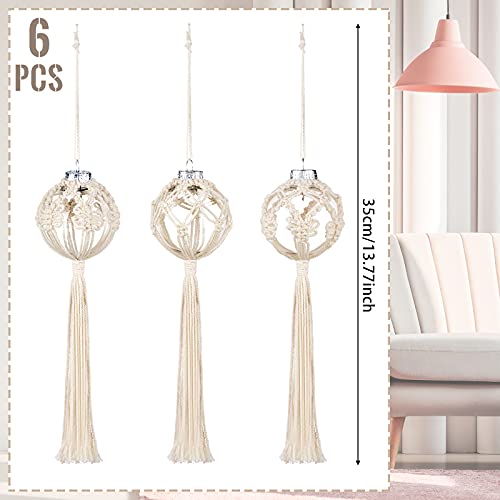Macrame Christmas Ball Ornaments Snowflake Boho Tree Decoration - White 6 Pack