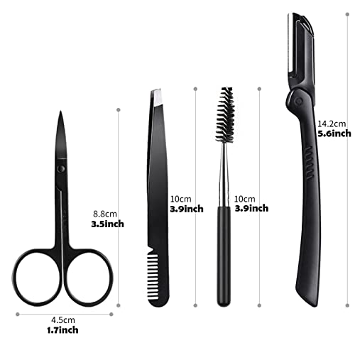 5-Piece Eyebrow Grooming Kit with Razor, Tweezer, Scissor, Eyelash Curler & Storage Bag