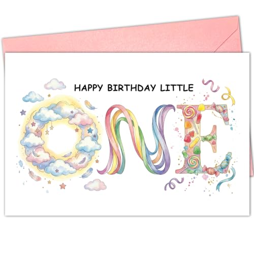 Rainbow ONE Typography First Birthday Card - Gender Neutral